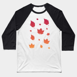 Red Orange Ombre Faux Glitter Autumn Fall Leaves Baseball T-Shirt